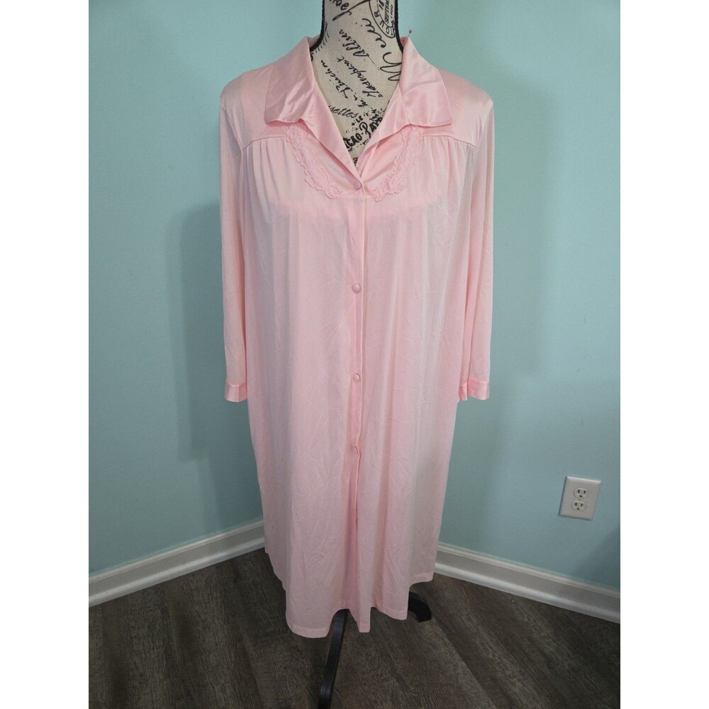 Vintage 70s Vanity Fair Nightgown Robe Set Pink Nylon Knee Length medium